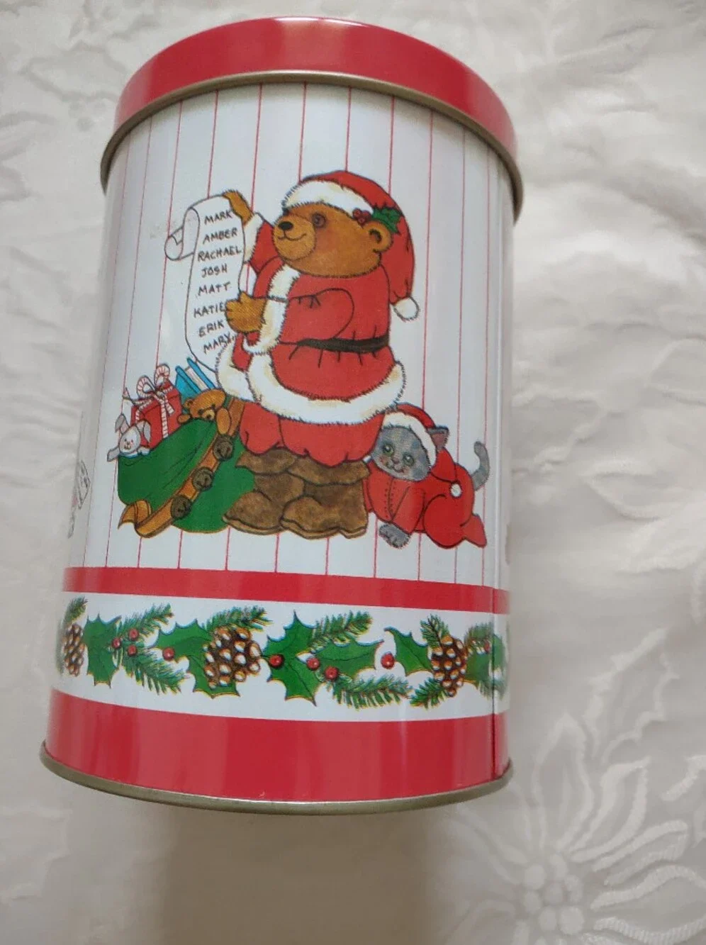 Vintage Teddy Bear Holiday Tin Cans With Lid